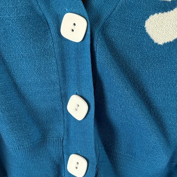 Teal Floral Smiley Cropped Button Cardigan Sweater - Picture 4 of 4